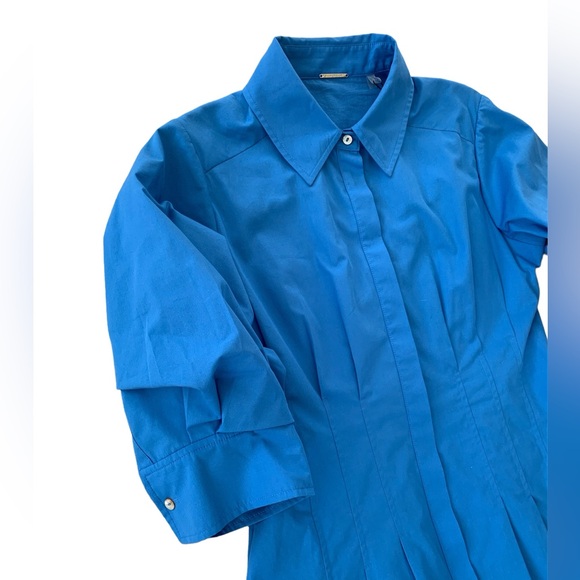 💕💕ELIE TAHARI French Blue Button Down Gathered Sleeve Midi Dress, size 6 US💕 - Picture 4 of 10